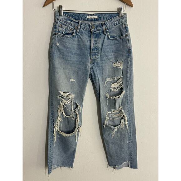 Grlfrnd 27 Jeans Helena High Rise Distressed Guess Again Straight Crop - Picture 3 of 8